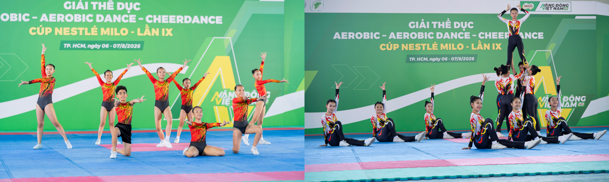 Aerobic là một môn thể thao khó với nhiều động tác hình thể phức tạp, đòi hỏi các em phải kiên trì tập luyện và phối hợp tốt