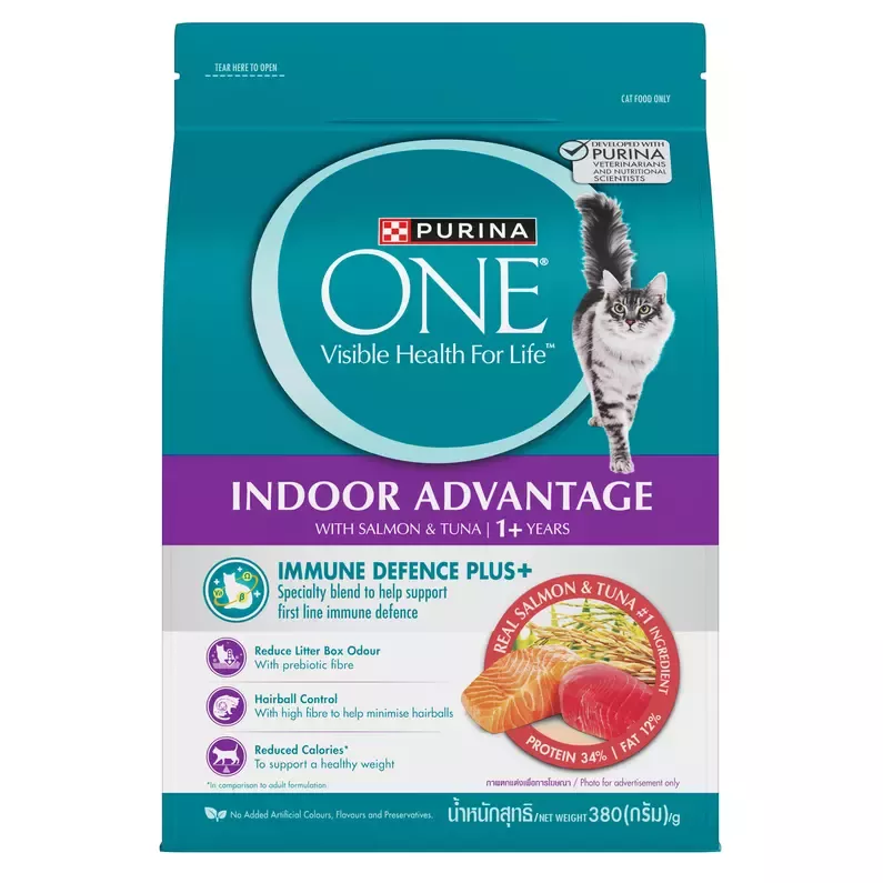 Thức ăn hỗn hợp hoàn chỉnh PURINA ONE cho mèo trưởng thành nuôi trong nhà vị cá hồi và cá ngừ 380g