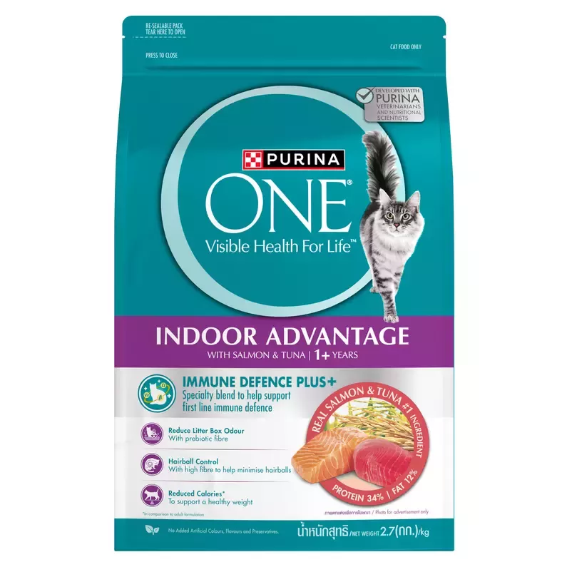 Thức ăn hỗn hợp hoàn chỉnh PURINA ONE cho mèo trưởng thành nuôi trong nhà vị cá hồi và cá ngừ 2.7kg