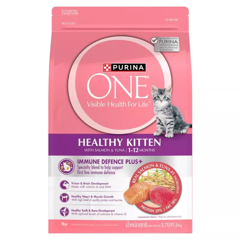 Thức ăn hỗn hợp hoàn chỉnh PURINA ONE cho mèo con dưới 1 tuổi vị cá hồi và cá ngừ 2.7kg