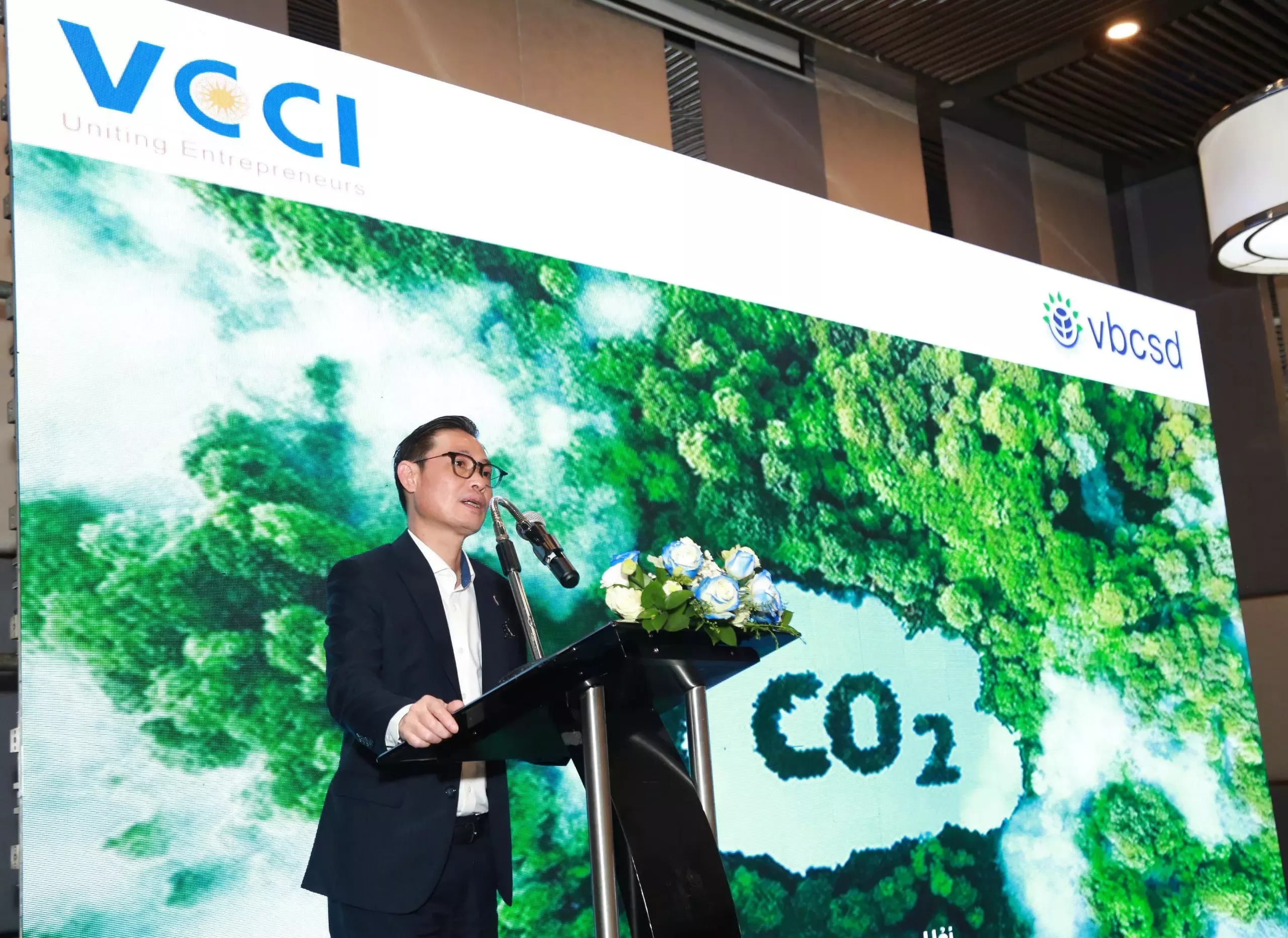 Ông Phạm Hoàng Hải, Phụ trách Quan hệ đối tác, Hội đồng Doanh nghiệp vì sự Phát triển Bền vững Việt Nam phát biểu