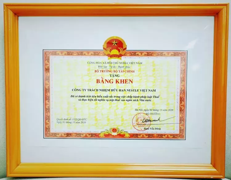 1Nestlé được Bộ Tài Chính vinh danh Top 30 đơn vị nộp thuế tiêu biểu