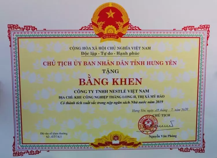 Nestlé Việt Nam tiếp tục được ghi nhận vì các đóng góp cho phát triển kinh tế xã hội và ngân sách