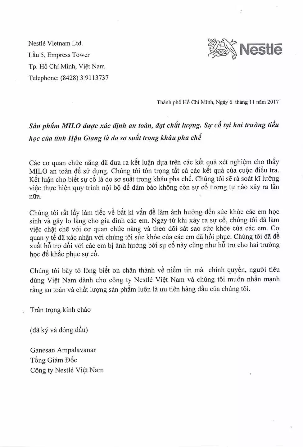 Sản phẩm Milo được xác định an toàn đạt chất lượng